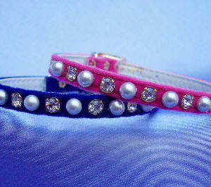 Pearl & Rhinestone on velvet dog collar