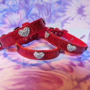 Red dog collar with heart shaped crystals