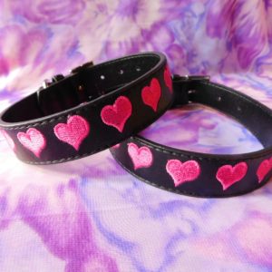 Embroidered heart vegan dog collar